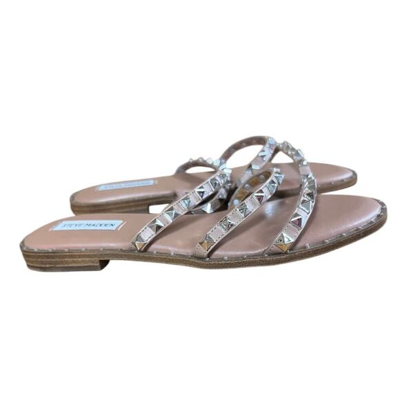 Steve Madden Lodell Studded Slip On Flat Sandals Tan Women's Size 8 - Picture 1 of 11